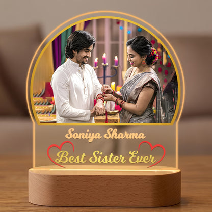 Best Sister Ever acrylic LED photo lamp with brother sister portrait and name