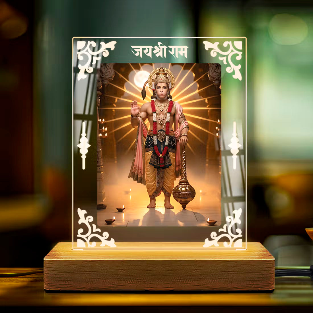 Buy Online Fashionury Acrylic Spiritual Lamp Hanuman Ji Acrylic Led Lamp - Wooden Stand-D1