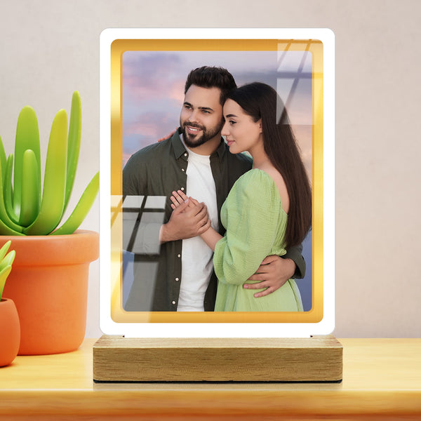White Acrylic Photo Frame - Wooden Base