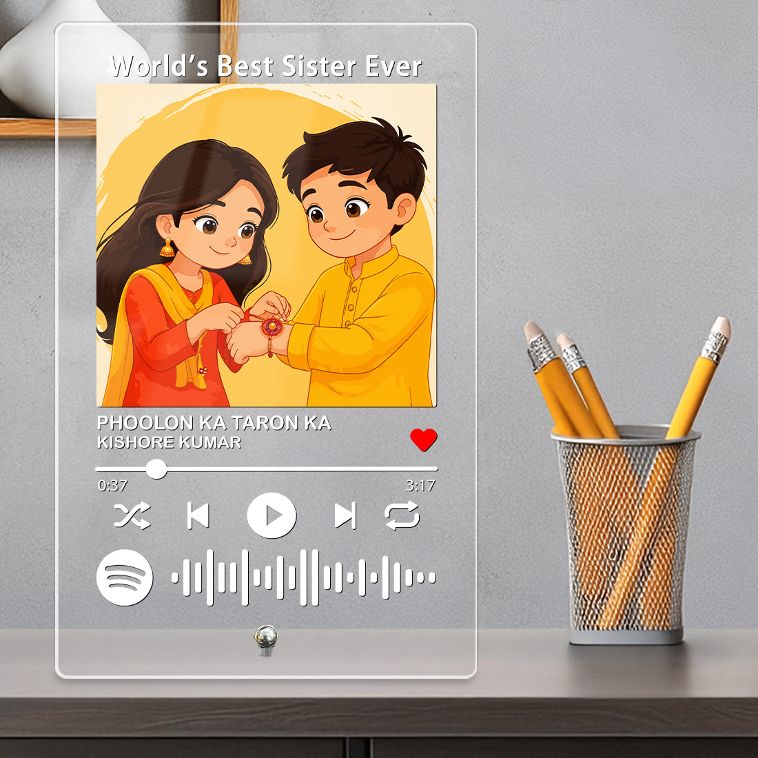 White theme custom Spotify acrylic music plaque – Rakhi gift for sister