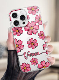 Vibrant Pink Floral Printed Clear Silicone Back Cover