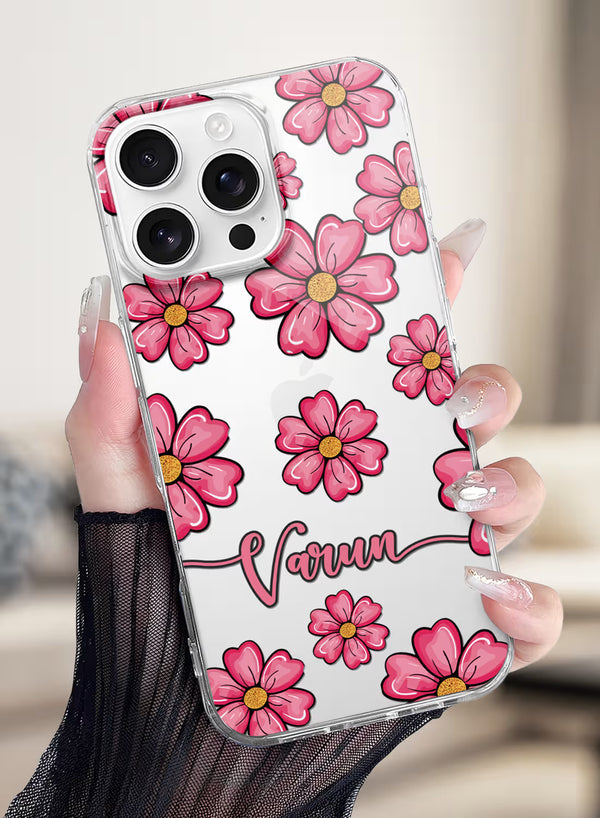 Vibrant Pink Floral Printed Clear Silicone Back Cover