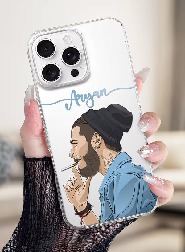 Custom Name Bearded Beanie Boy Clear Silicone Phone Cover