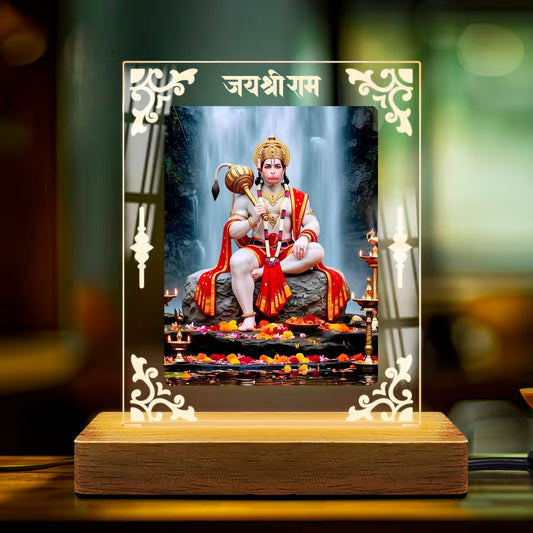 Buy Online Fashionury Acrylic Spiritual Lamp Hanuman Ji Acrylic Led Lamp - Wooden Stand-D5