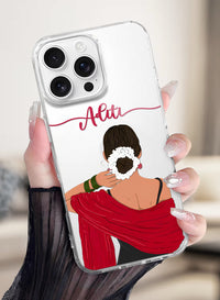 Custom Name Red Saree Girl Clear Silicone Phone Cover Case