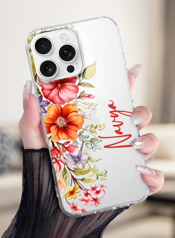 Custom Name Watercolor Floral Clear Silicone Phone Cover