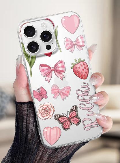 Coquette Pink Bows & Butterflies Clear Silicone Back Cover