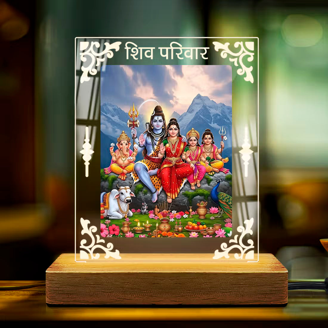 Buy Online Fashionury Acrylic Spiritual Lamp Shiv Parivar Acrylic Led Lamp - Wooden Stand-D2
