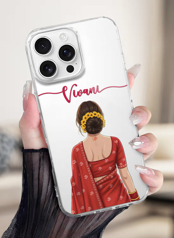 Custom Name Saree Girl Om Print Clear Silicone Cover