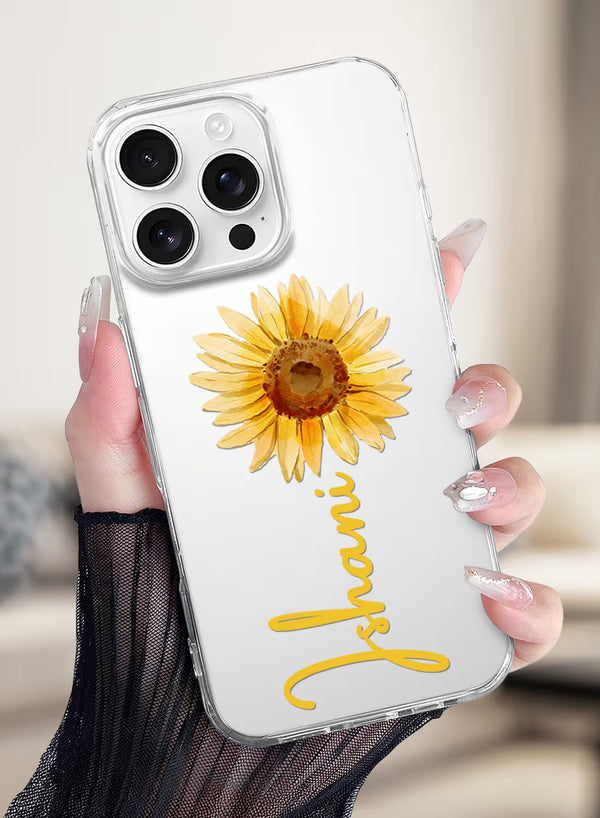 Custom Name Sunflower Clear Silicone Phone Cover Case