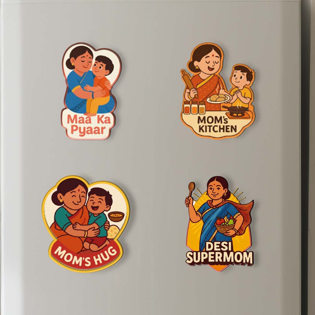 Mom Love MDF Fridge Magnet Set – Pack of 4 Desi Mom Designs