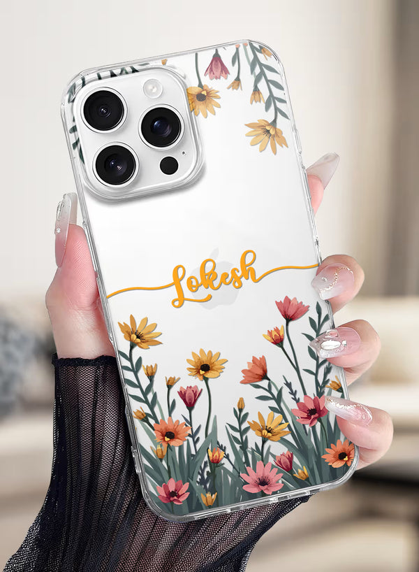 Custom Name Wildflower Field Clear Silicone Phone Cover