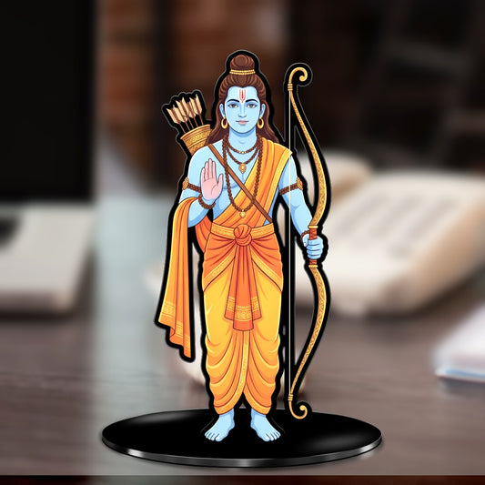 Lord Ram acrylic standee with bow and arrow in blessing pose on black base – Fashionury