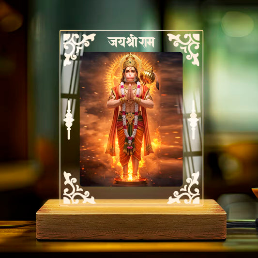 Buy Online Fashionury Acrylic Spiritual Lamp Hanuman Ji Acrylic Led Lamp - Wooden Stand-D2
