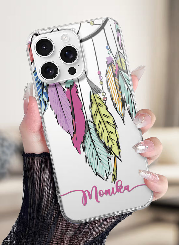 Custom Name Boho Feathers Clear Silicone Phone Cover