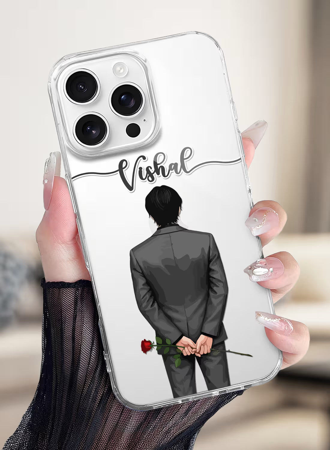Man with Red Rose Printed Clear Silicone Back Cover