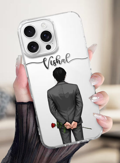 Man with Red Rose Printed Clear Silicone Back Cover