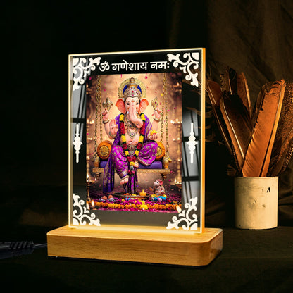 Buy Online Fashionury Acrylic Spiritual Lamp Ganesh Ji Acrylic Led Lamp - Wooden Stand D1