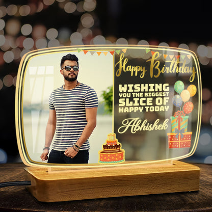 Birthday Lamp with LED Wooden Base – Landscape