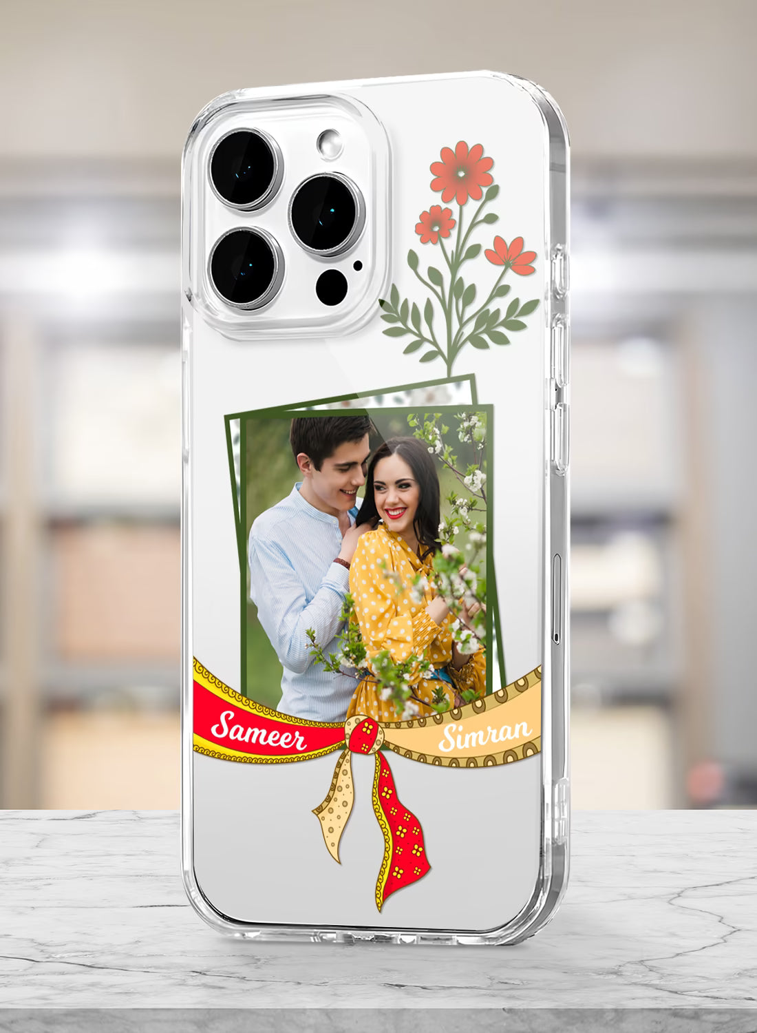 Wedding Photo & Ribbon Name Printed Clear Silicone Cover
