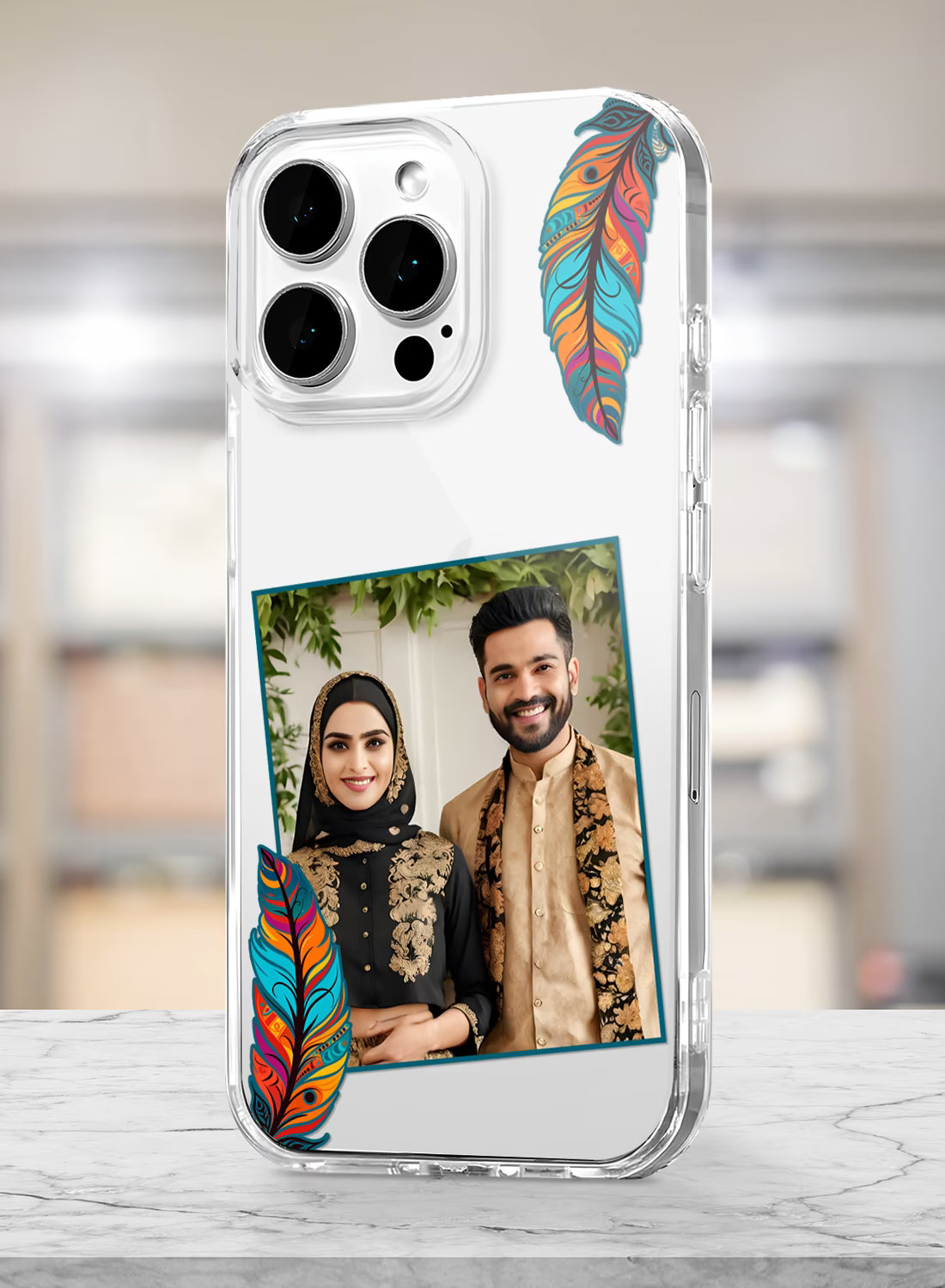 Boho Peacock Feather Custom Photo Silicone Mobile Cover