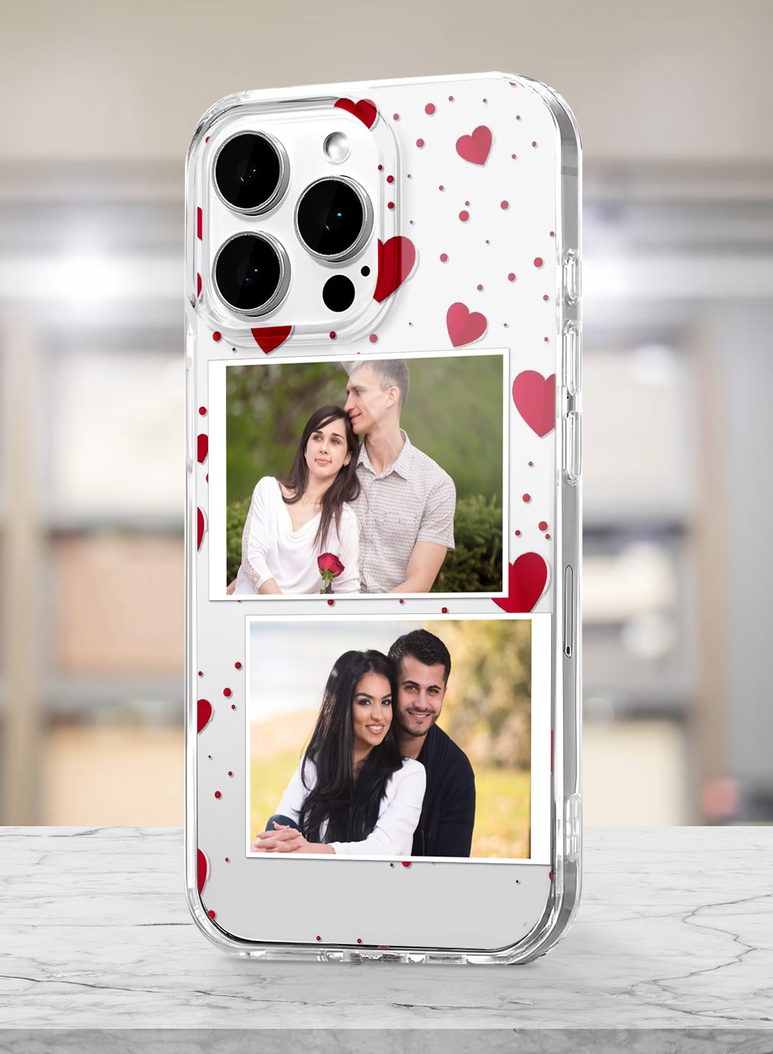 Red Heart Confetti Dual Photo Custom Silicone Mobile Cover