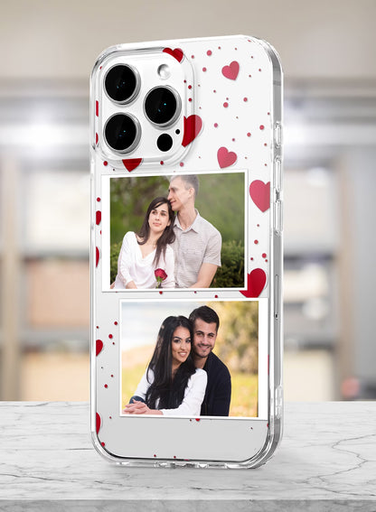 Red Heart Confetti Dual Photo Custom Silicone Mobile Cover