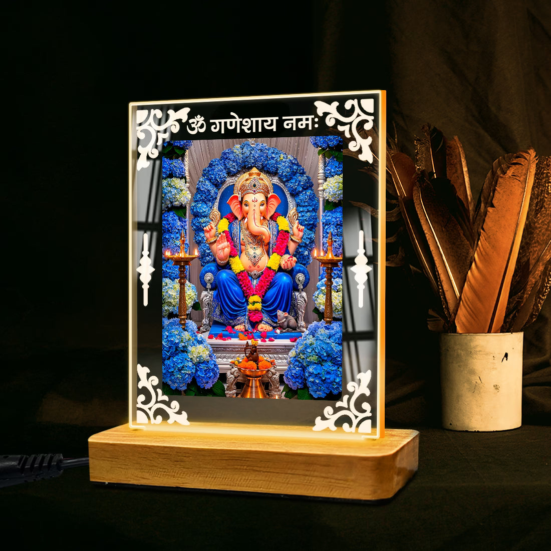 Buy Online Fashionury Acrylic Spiritual Lamp Ganpati Bappa Acrylic Led Lamp - Wooden Stand D2