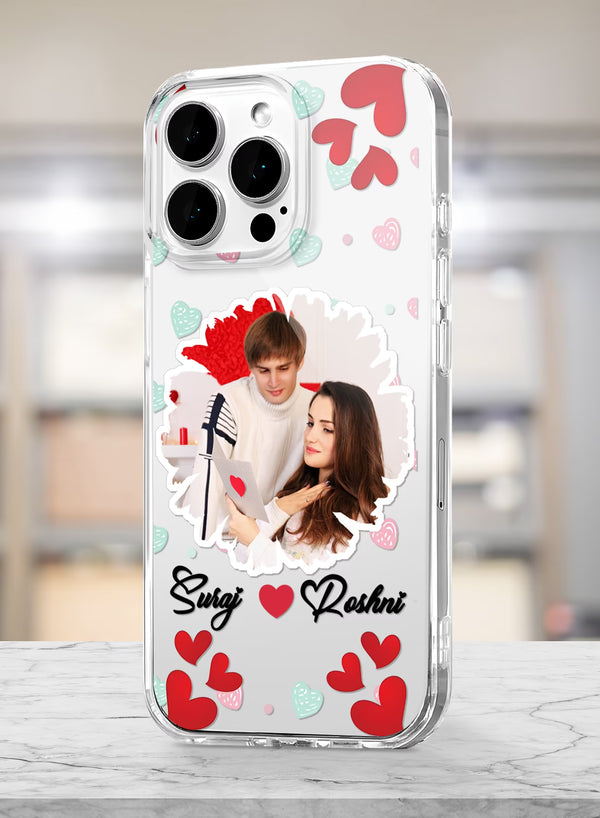 Mixed Hearts Cutout Photo & Name Silicone Mobile Cover