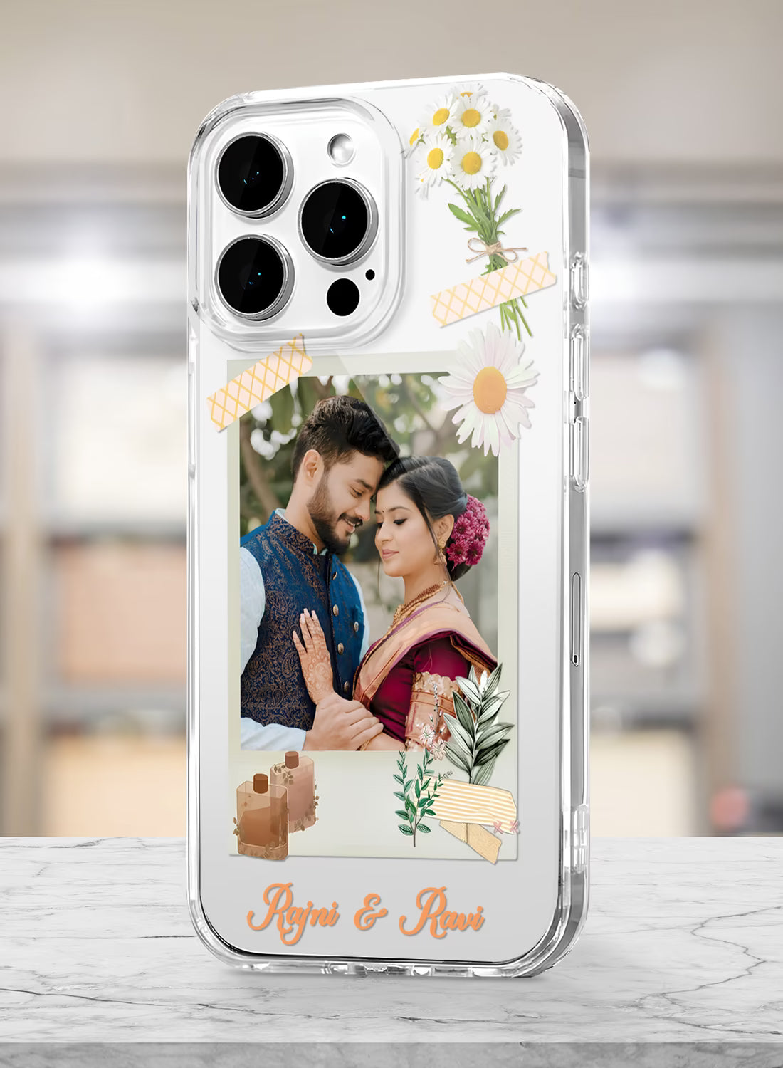 Daisy Washi Tape Custom Photo & Name Silicone Mobile Cover