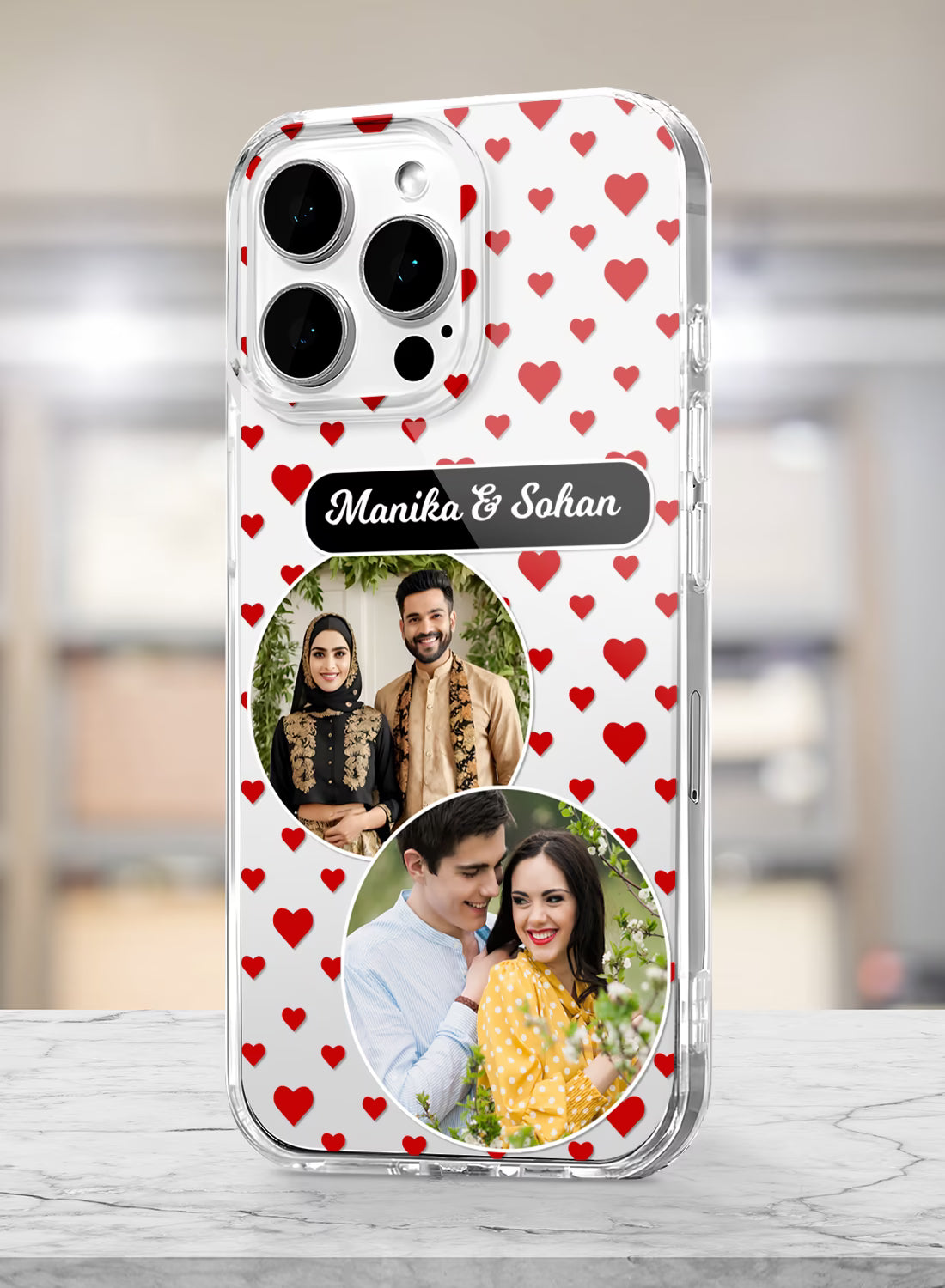 Couple 2 Photo Heart Pattern Clear Silicone Phone Cover