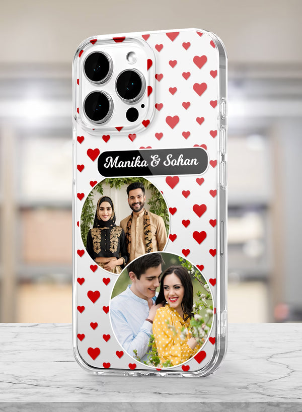 Couple 2 Photo Heart Pattern Clear Silicone Phone Cover