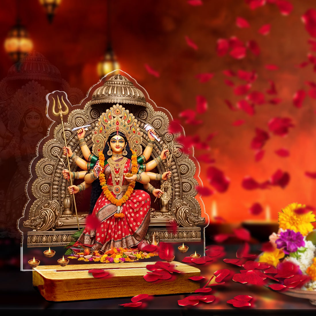 Buy Online Fashionury Acrylic Spiritual tabletop Maa Durga's 3D Acrylic frame - Wooden Stand-D4