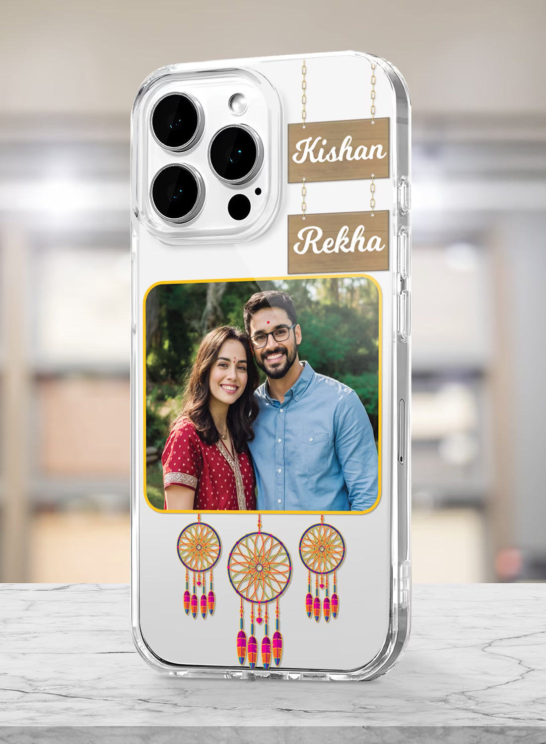 Deamcatcher & Wooden Name Printed Clear Silicone Cover
