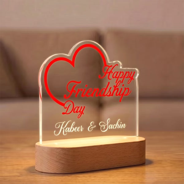 Happy Friendship Day Heart Name Acrylic LED Lamp