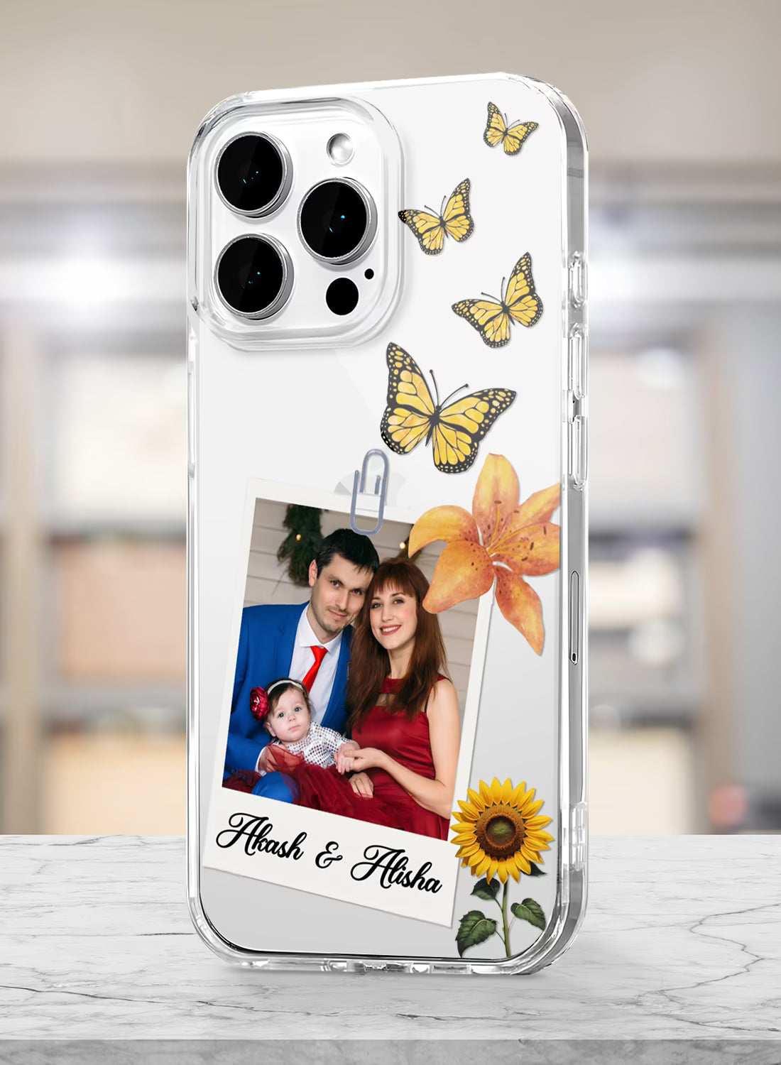 Butterfly Sunflower Custom Photo & Name Silicone Mobile Cover