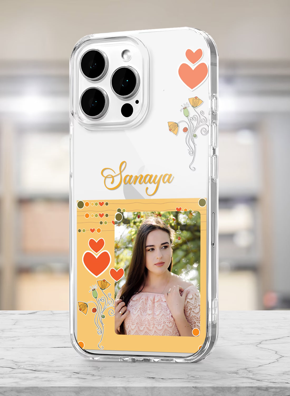 Yellow Heart Floral Custom Photo Silicone Mobile Cover