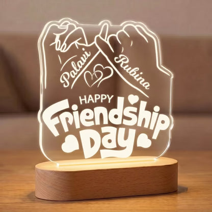 Happy Friendship Day pinky promise acrylic LED lamp with custom bestie names