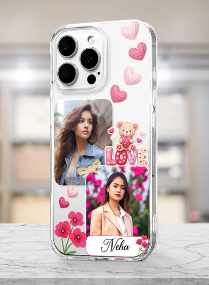 Teddy Love Bear Dual Photo Silicone Mobile Cover