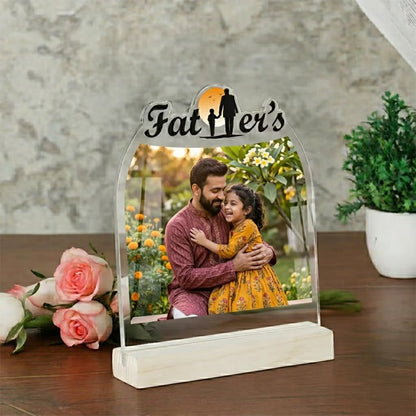 Personalised Father's Day arch acrylic photo plaque with father and daughter photo on wooden base keepsake gift
