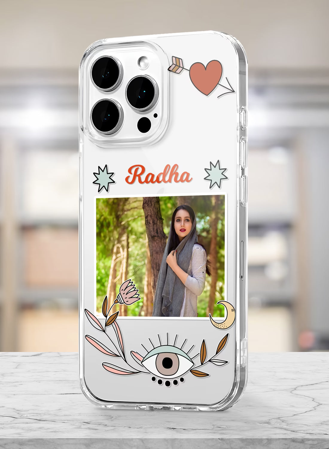 Custom Photo Name Boho Evil Eye Clear Silicone Phone Cover