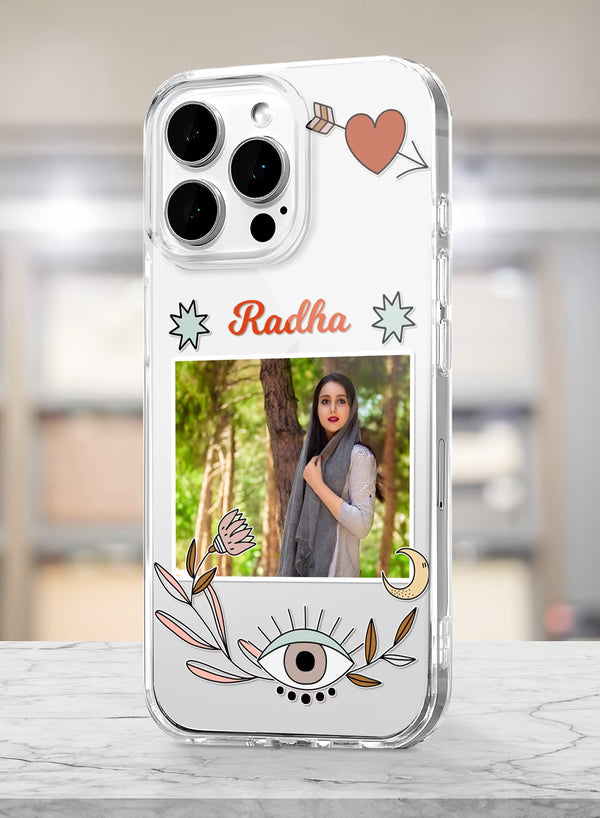 Custom Photo Name Boho Evil Eye Clear Silicone Phone Cover