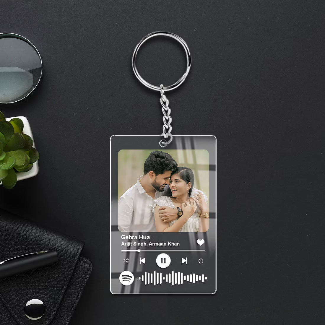 Custom Spotify music acrylic keychain with photo, song name and scannable code