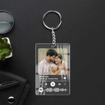 Custom Spotify music acrylic keychain with photo, song name and scannable code