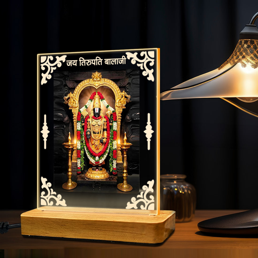 Buy Online Fashionury Acrylic Spiritual Lamp Tirupati Balaji Acrylic Led Lamp - Wooden Stand D1