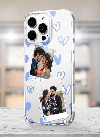 Blue Doodle Heart Dual Photo Custom Silicone Mobile Cover