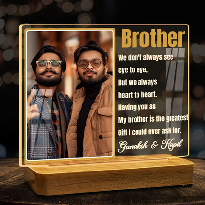 Custom Brother Acrylic LED Lamp Wooden Base