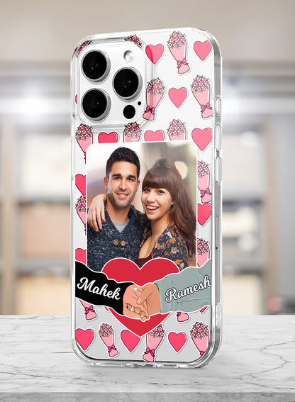 Pink Heart Bouquet Couple Photo Silicone Mobile Cover