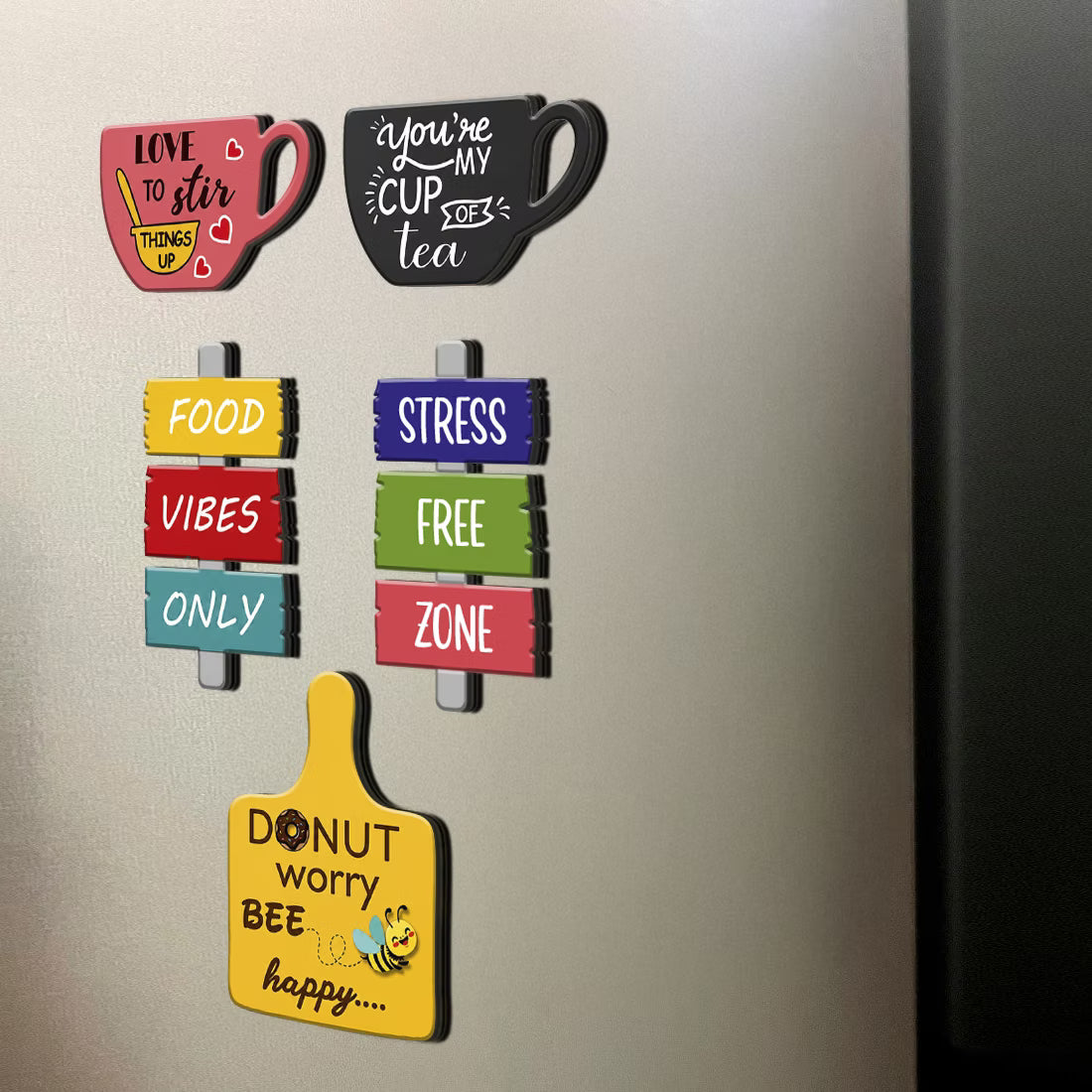 Kitchen Quotes MDF wooden fridge magnet set of 5 with fun typography and designs