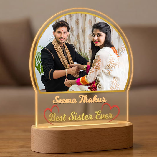 Best Sister Ever acrylic LED photo lamp with brother sister portrait and name